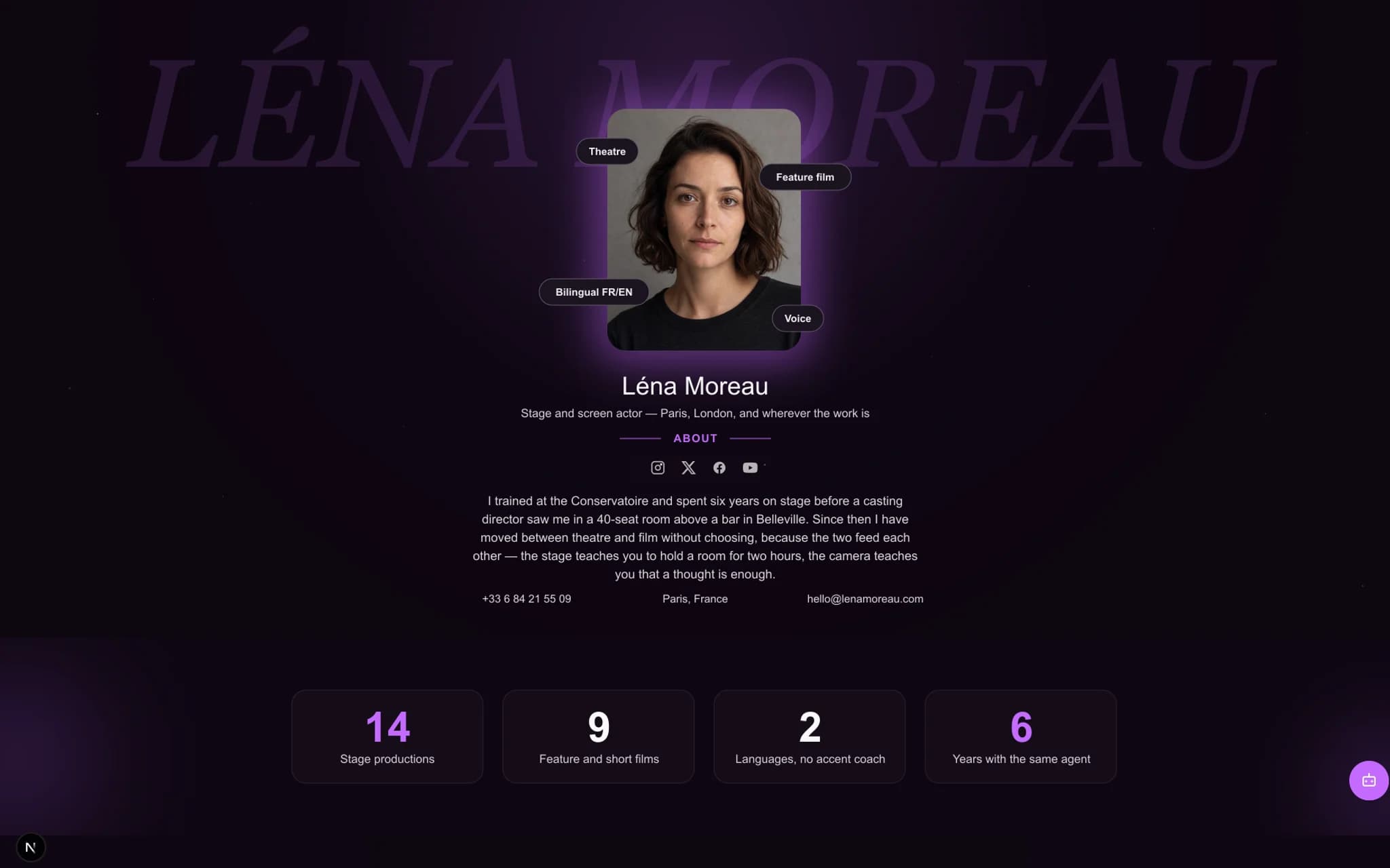 Un portfolio oReel publié avec le gabarit Aurora