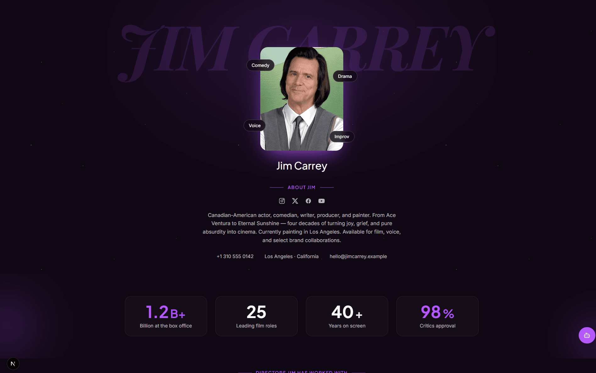 A published oReel portfolio in the Aurora template