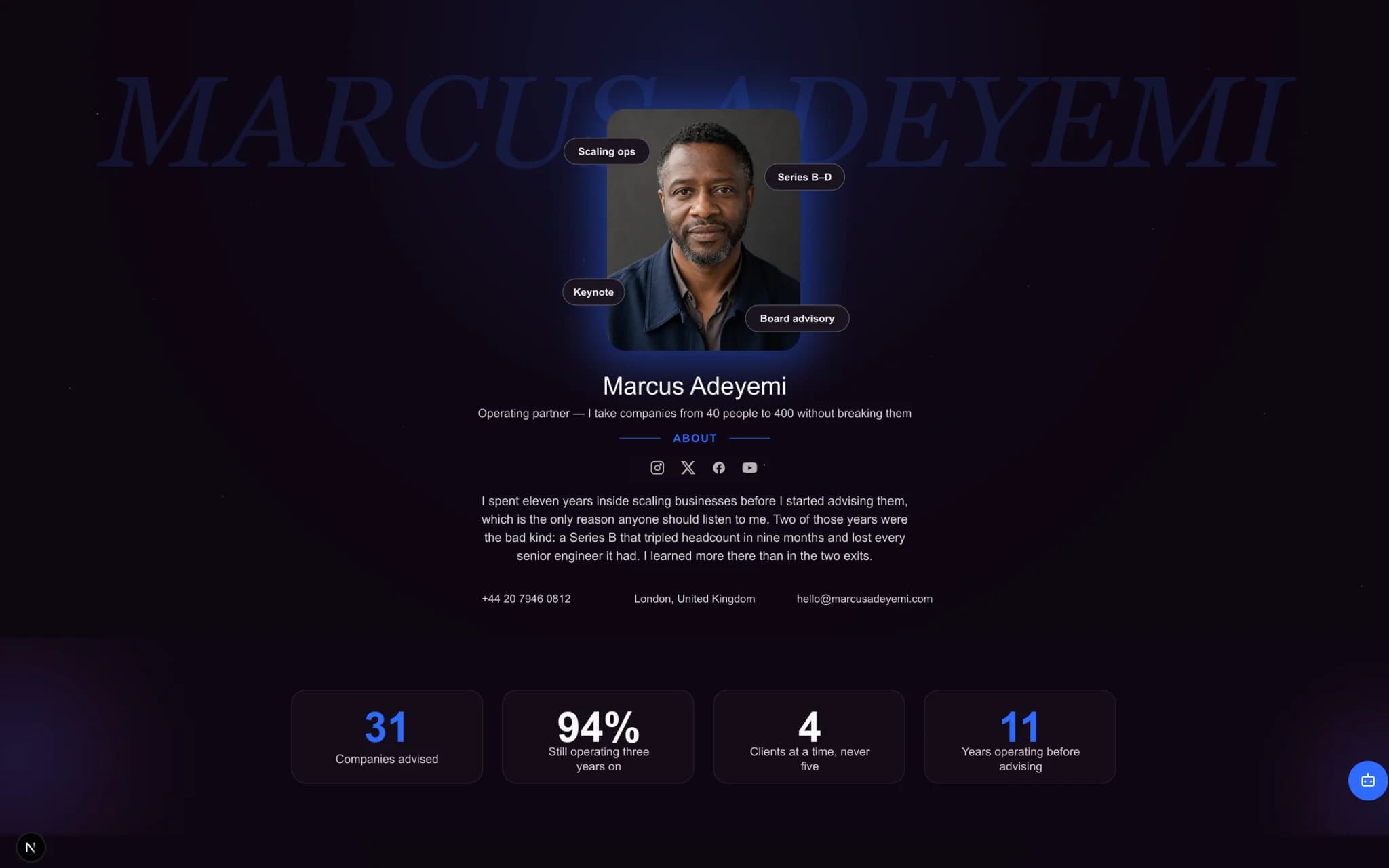 A published oReel portfolio in the Aurora template