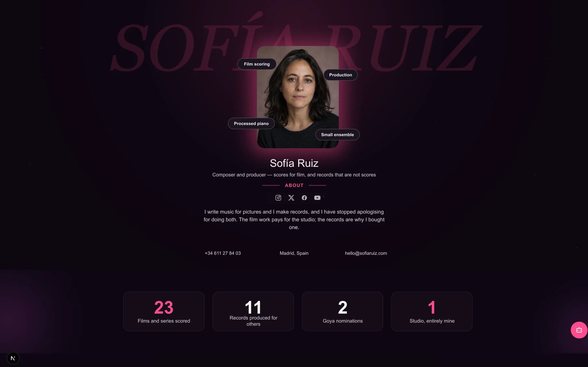 A published oReel portfolio in the Aurora template